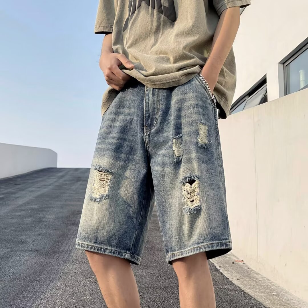 DISTRESSED DENIM SHORTS BLUE
