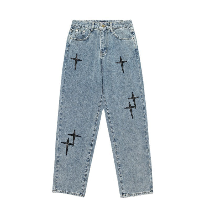 CROSS DESIGN DENIM PANTS BLUE