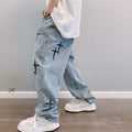 CROSS DESIGN DENIM PANTS BLUE