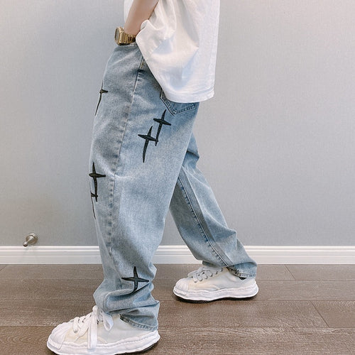 CROSS DESIGN DENIM PANTS BLUE