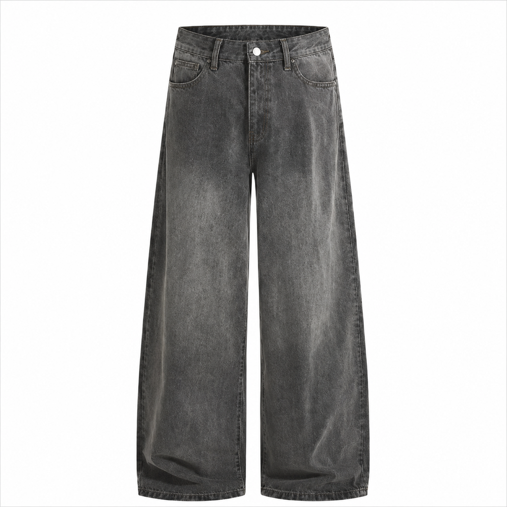 WIDE WASHED DENIM PANTS GREY