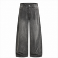 WIDE WASHED DENIM PANTS GREY