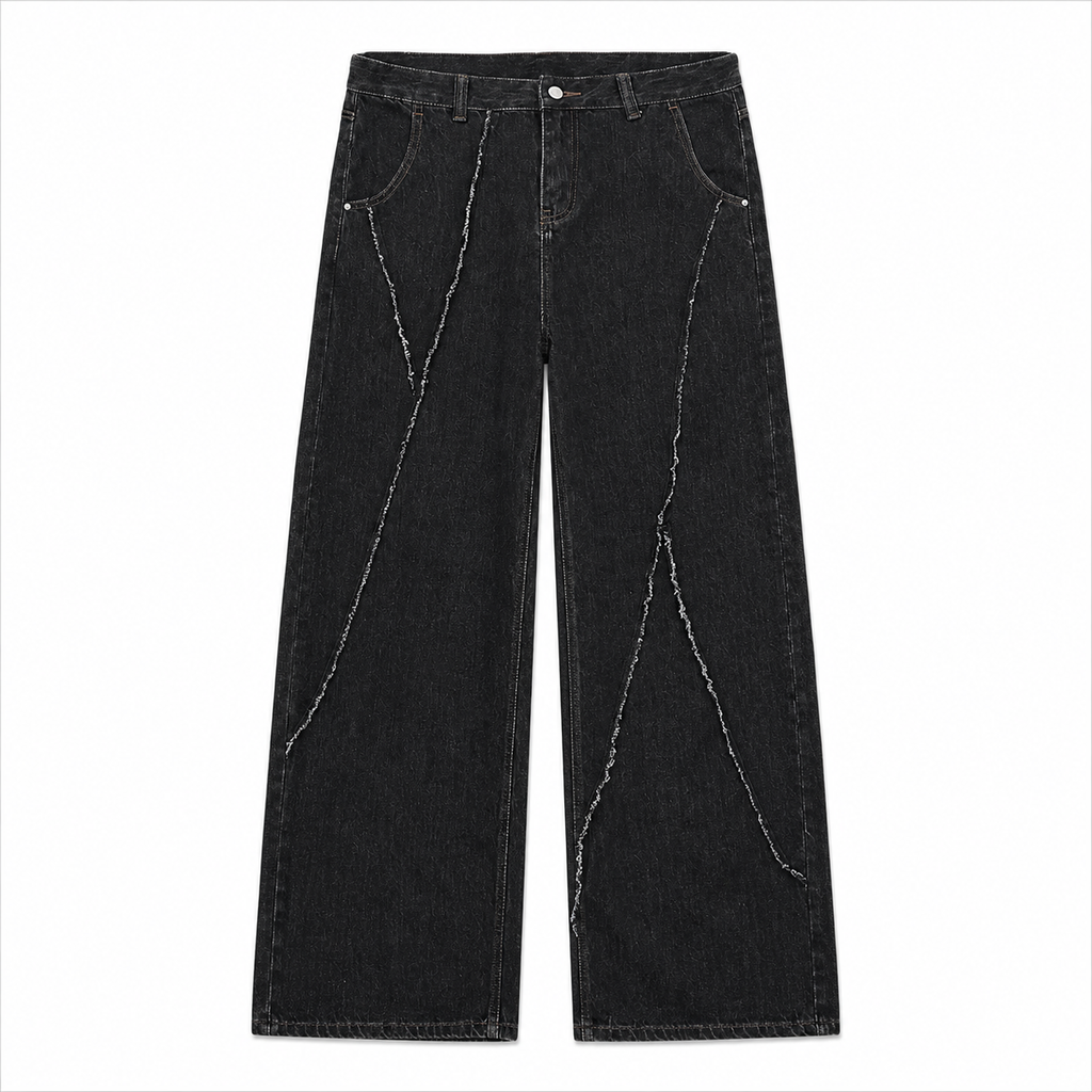 STITCHED DENIM PANTS BLACK