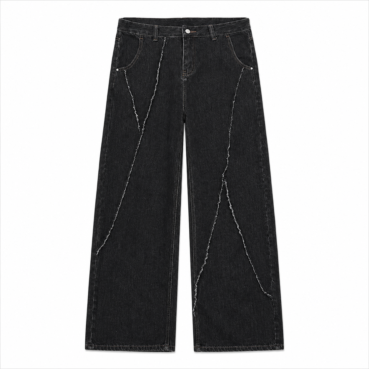 STITCHED DENIM PANTS BLACK
