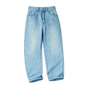 STRAIGHT LEG WASHED DENIM PANTS BLUE