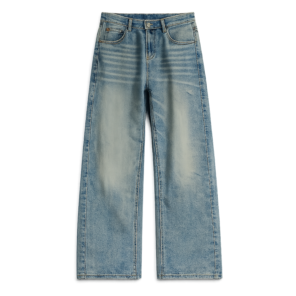WIDE WASHED DENIM PANTS BLUE