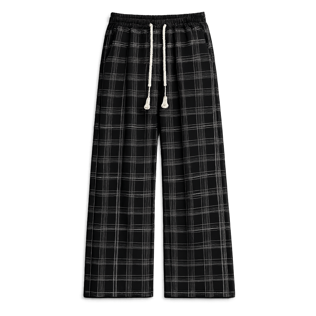 PLAID DRAWSTRING WIDE PANTS