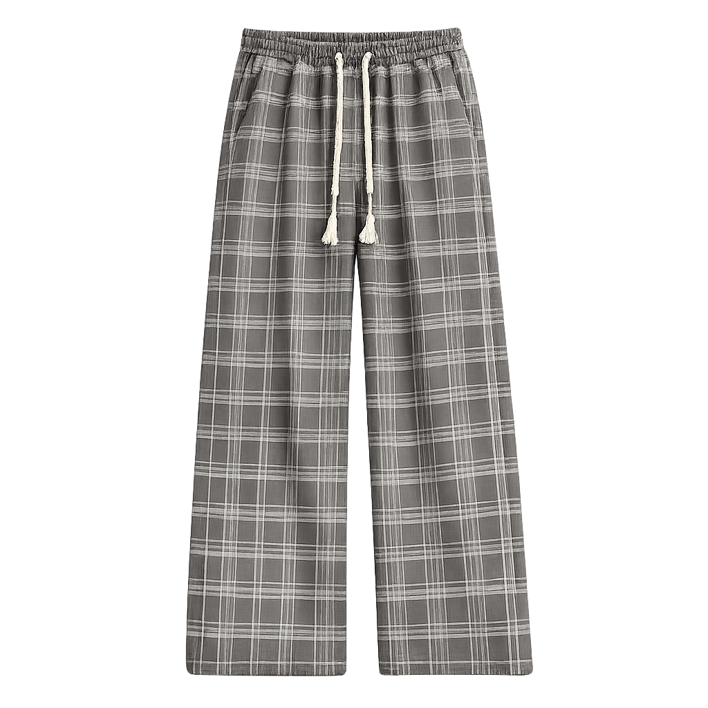 PLAID DRAWSTRING WIDE PANTS