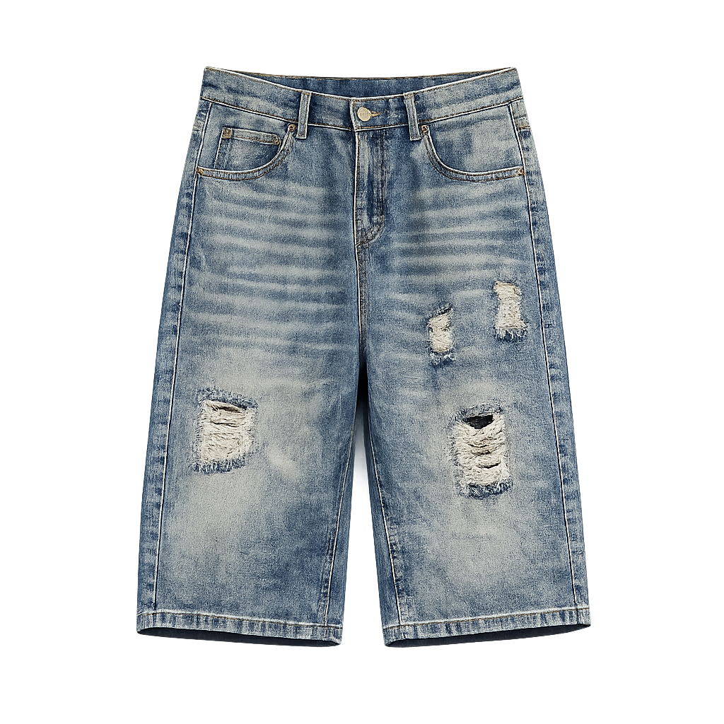 DISTRESSED DENIM SHORTS BLUE