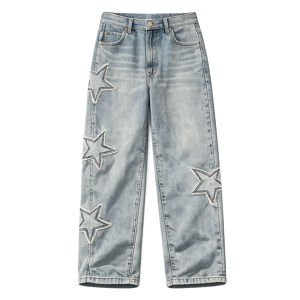 STAR DESIGN DENIM PANTS BLUE