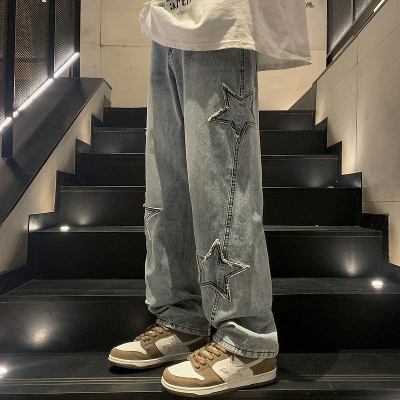 STAR DESIGN DENIM PANTS BLUE