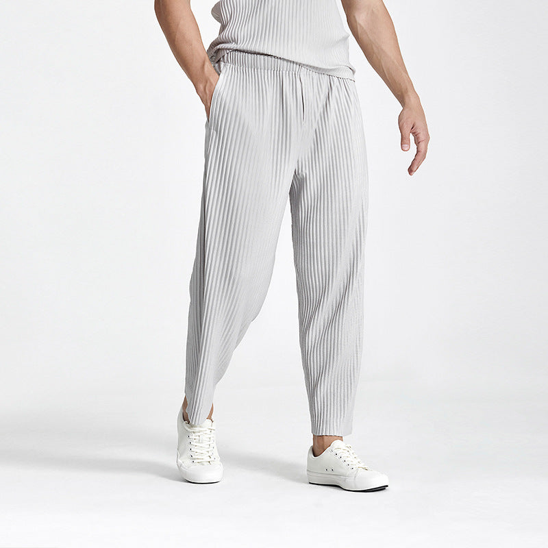 SILKY PLEATED LOUNGEWEAR PANTS GRAY