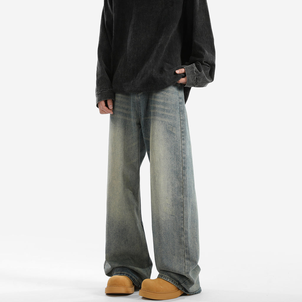 WIDE WASHED DENIM PANTS BLUE